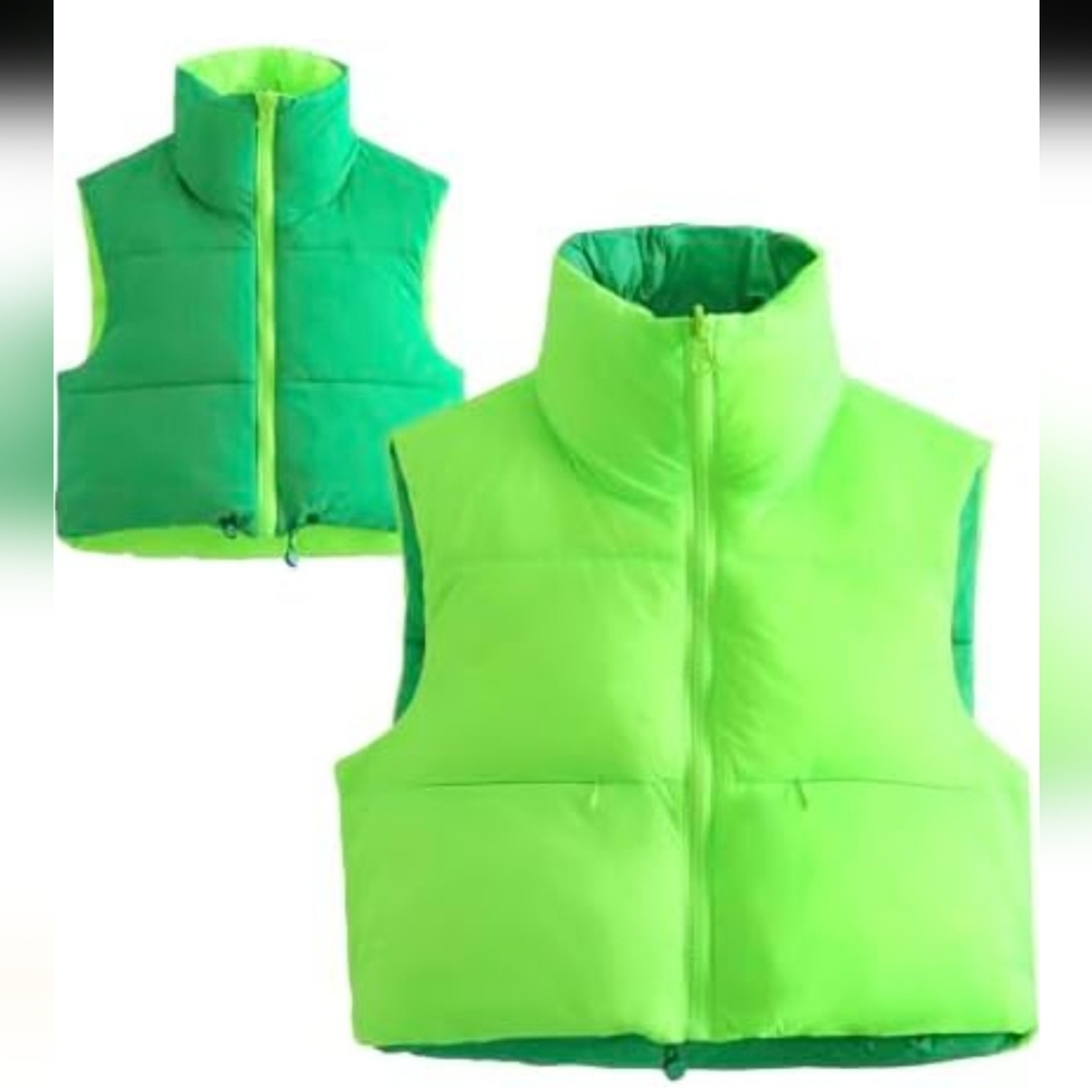 Reversible Green and Neon Yellow Puffer Vest
